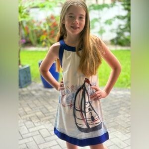 Pumpkin Patch Girls 10 YO Sea Theme Dress Blue White Party Sleeveless